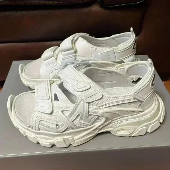 NIB Balenciaga Unisex Track Neoprene Rubber Velcro Strap Sandals White 8 - Picture 7 of 13